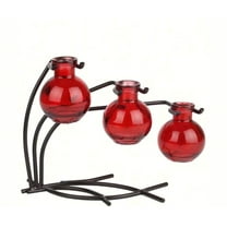 Couronne Co Casablanca Recycled Glass and Metal Glass Vases for Centerpieces, Table Top Decor Vase for Flowers - Red