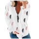 thumbnail image 2 of Puntoco Moda Mujer Cuello en V Camiseta de manga larga Otoño Impresión Blusa suelta Cremallera tops Puntoco Puntoco-4381, 2 of 5