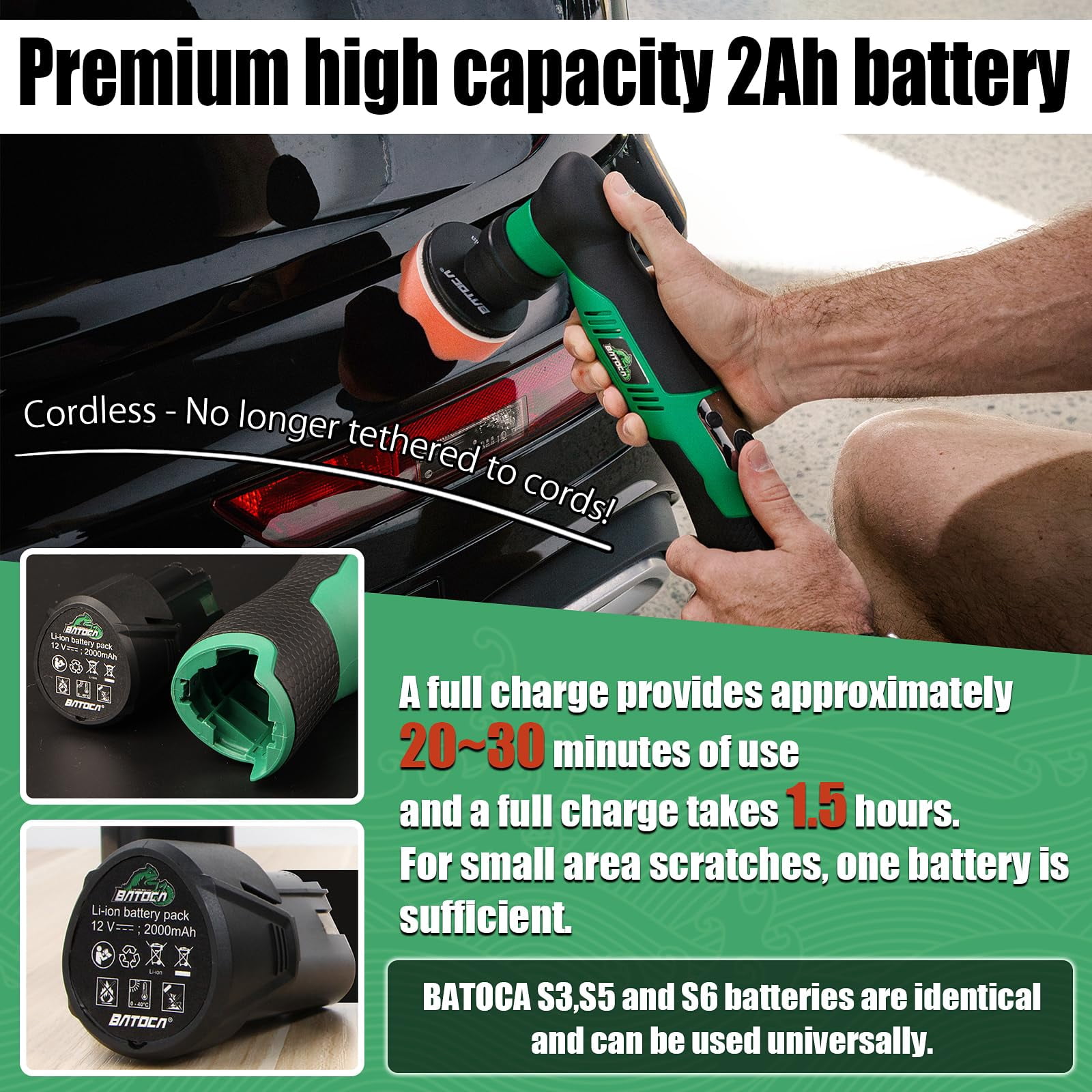 Cordless Car Buffer Polisher Kit 1 Inch 3 Inch Dual Action & Rotary Polishing Machine for Car Detailing,2x 2.0Ah Batteries,6 Variable Speeds 2000-5500RPM