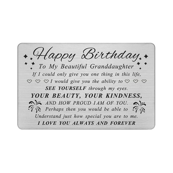 DEGASKEN Granddaughter Birthday Card for Teen Girls, Happy Birthday, Credit Card Size Metal Wallet Card