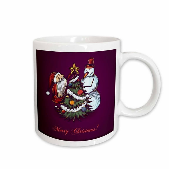 3drose, Cute Snowman with Santa Claus and Christmas Tree with the Words Merry Christmas, 15oz Mug