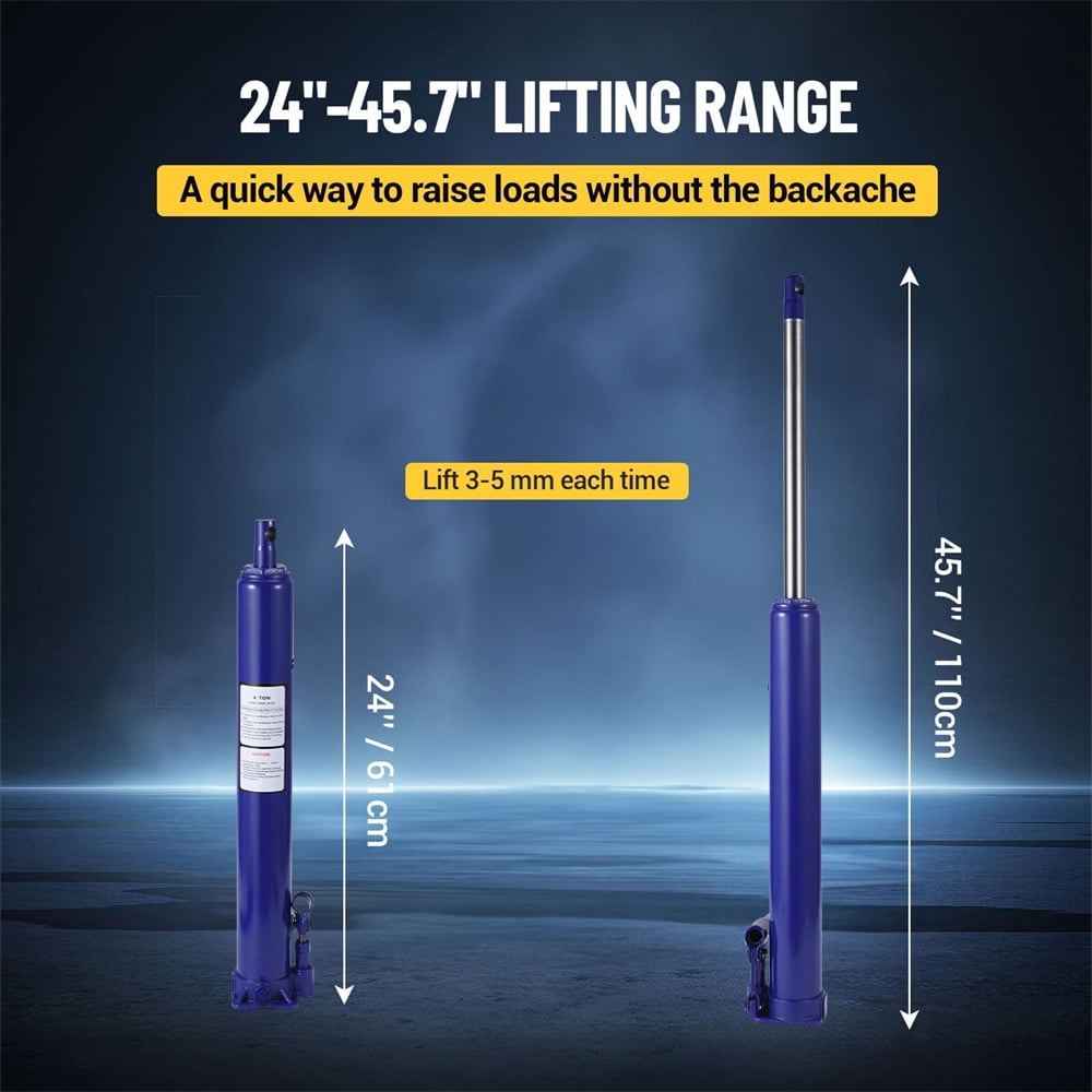 Hydraulic Long Ram Jack with Handle, Flat Base Manual Cherry Picker Engine Lift Hoist for Garage Shop Cranes, Single Piston Pump
