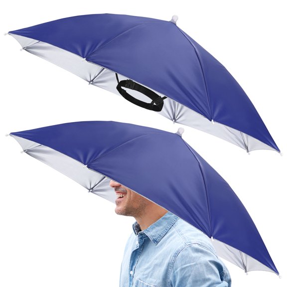 Uxcell 26" Headband Umbrella Hat [2 Pcs] - Hands Free Foldable Umbrella Cap Sun Hat Use for Fishing & Gardening & Hiking & Camping [Navy Blue]