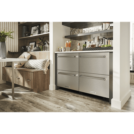 KitchenAid - 4.29 Cu. Ft. Built-In Mini Fridge with Double-Drawer Refrigerator/Freezer - Stainless Steel