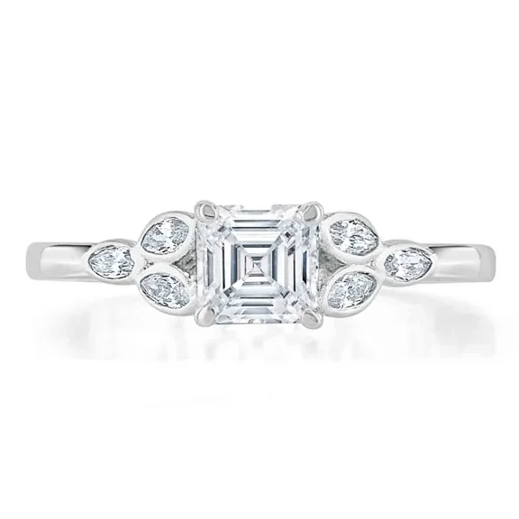 Spot Jewelry 1.8 Ct VVS1/D Asscher Cut Moissanite Ring for Her - 14K White Gold Plated Anniversary Ring for Her - Solitaire with Accent Engagement Ring - Simple Design Ring for Women's