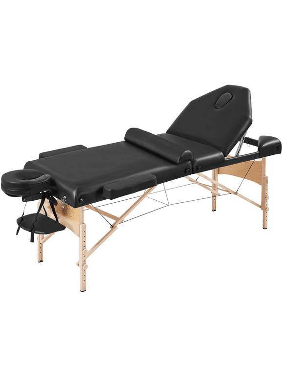 Smile Mart Portable 3 Folding Massage Table with Carrying Bag & Accessories, Black