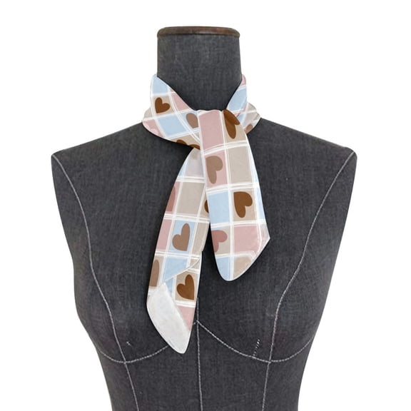 Square Scarf 24x24 Inch Pastel Heart Argyle Pattern Silky Satin Sun Protection Neck Scarf for Women Multi-Purpose Head Wrap Bandana for Hair Bag Decoration