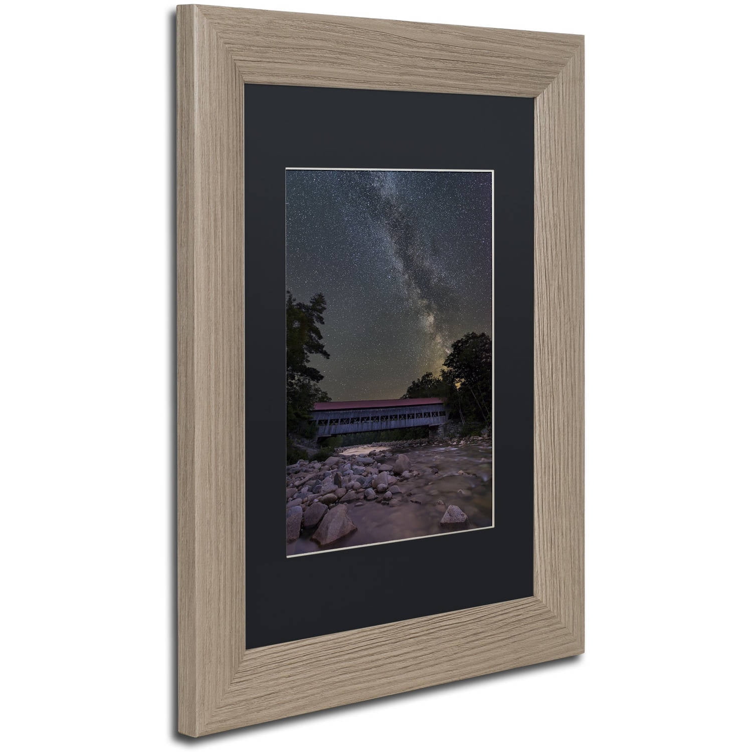 Trademark Fine Art "Swift River Night" Canvas Art by Michael Blanchette Photography Black Matte, Birch Frame