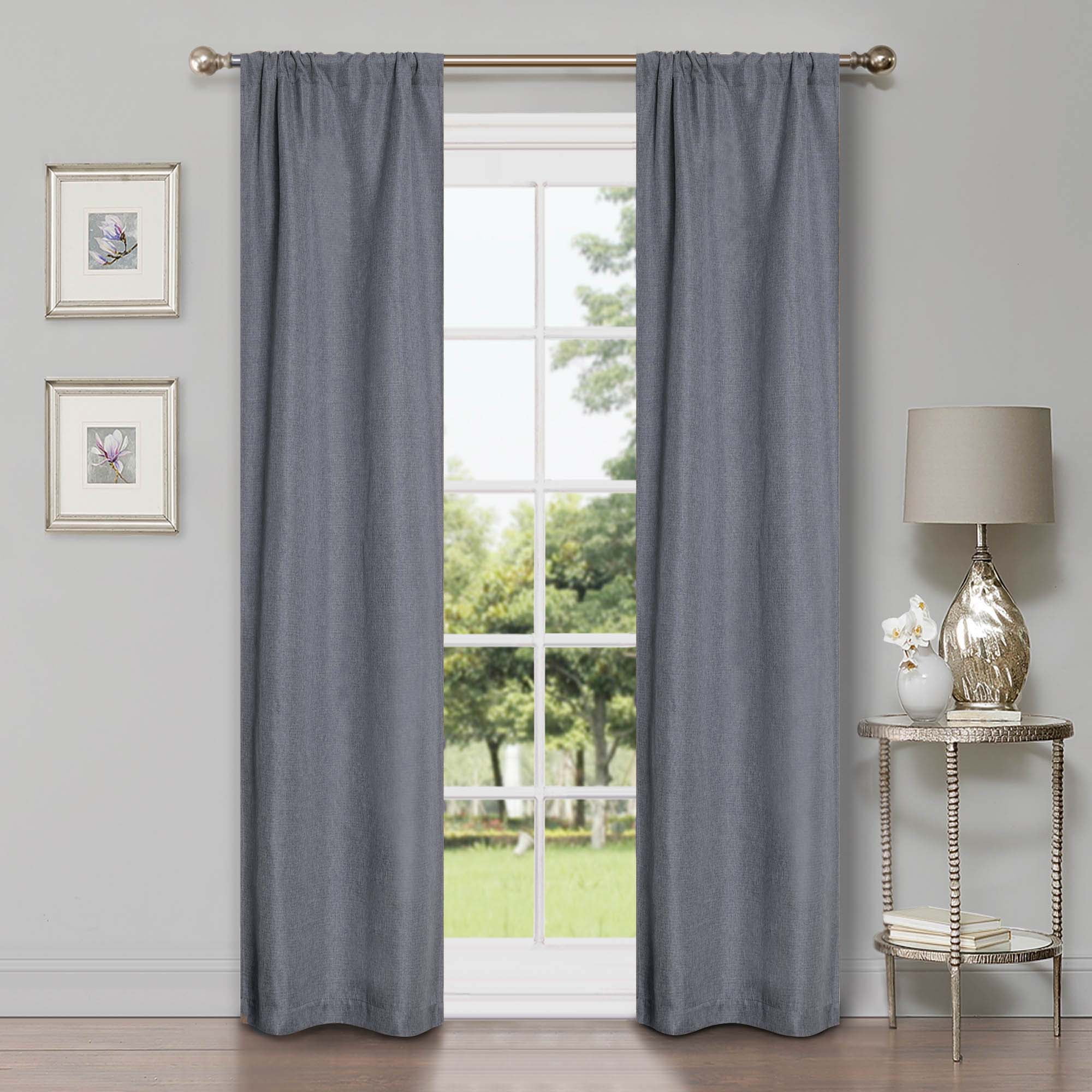 BNM Linen Pattern Blackout Curtains, Set of 2, 42" x 108", Charcoal