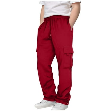 Soepste Boys Pants Size 10 Teen Boys Clothes Boys Cargo Pants Stretch Elastic Waist School Kids Joggers Red 13-14 Years