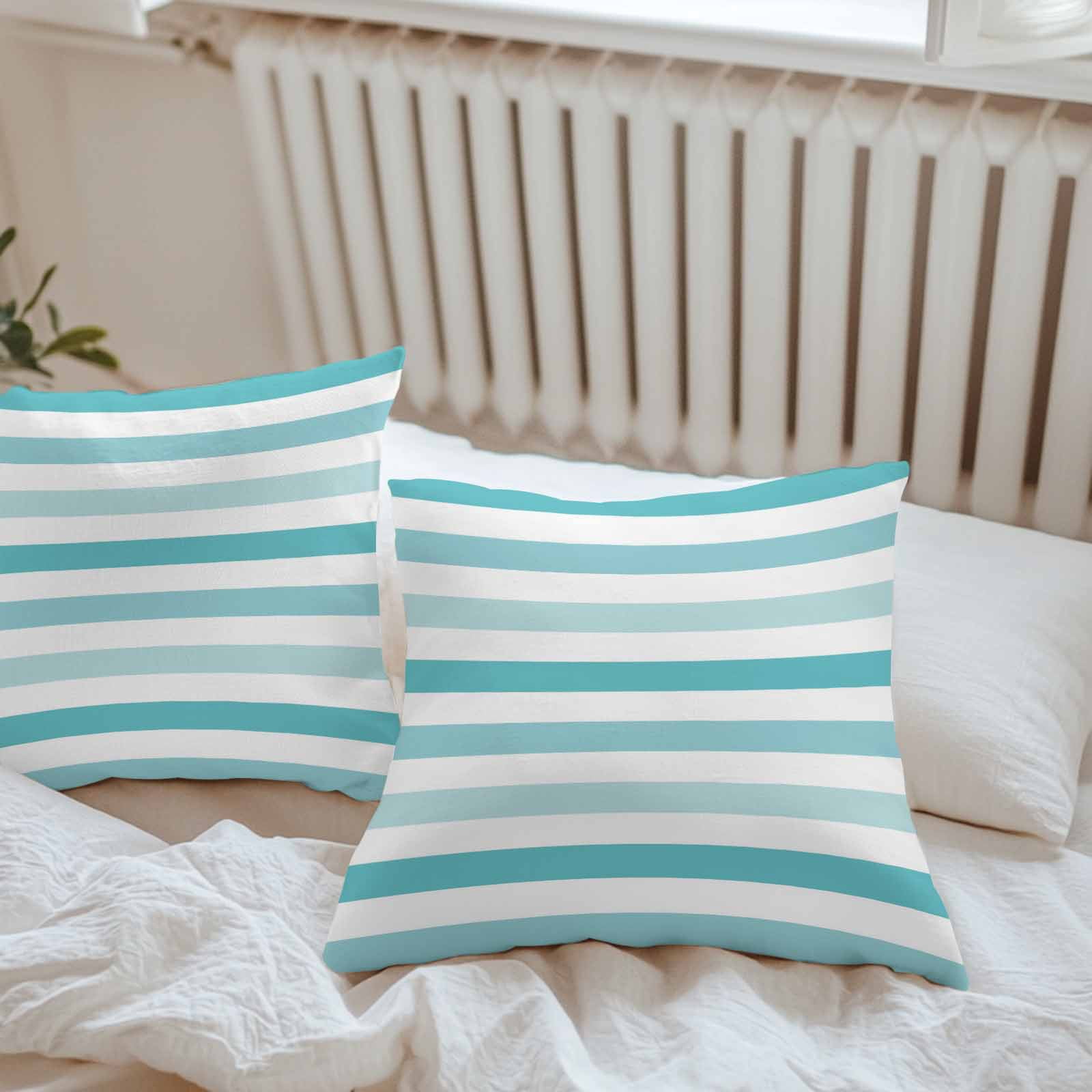 Aqua Green White Striped Outdoor Pillow Covers Set of 2 Modern Minimalist Abstract Lines Waterproof Throw Pillow Case Decorative Square Cushion Cover for Patio Couch Garden Balcony, 24"x24"