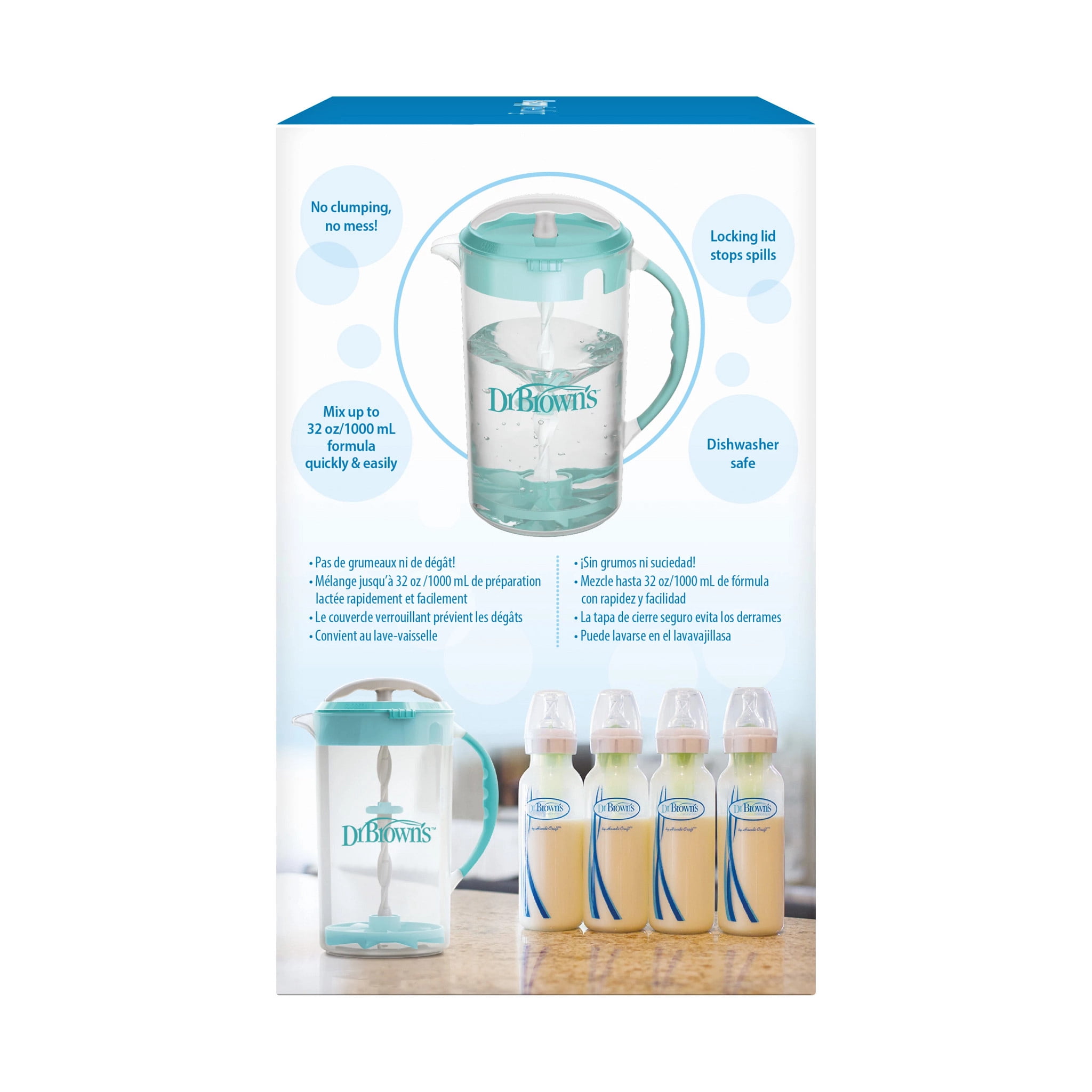 Dr. Brown's Baby Formula Mixing Pitcher with Adjustable Stopper / No Drip Spout, Teal, 36oz, 1-Pack