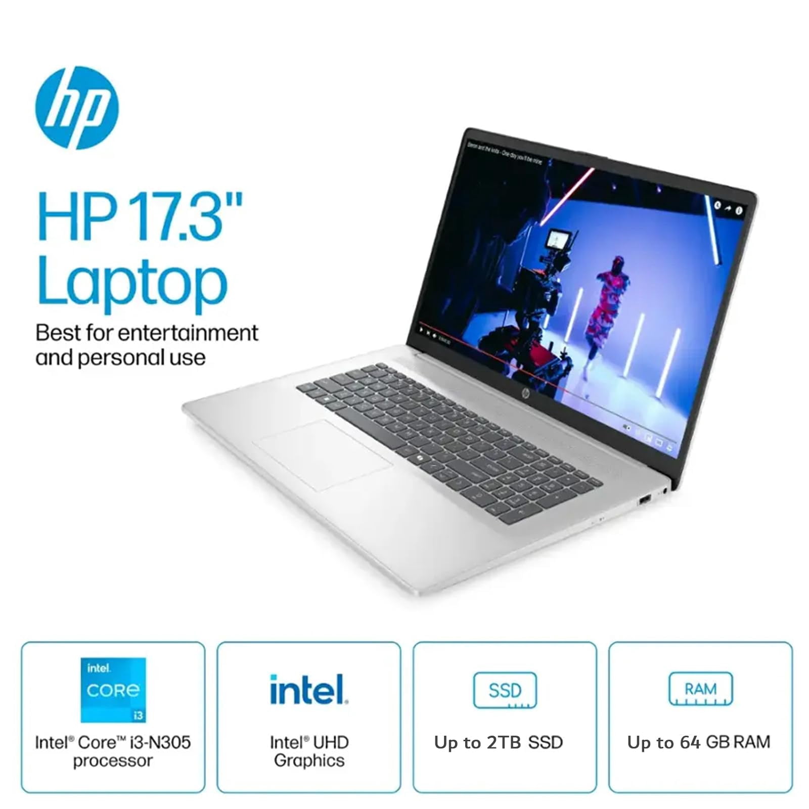 HP 17.3" Laptop for Business and Students 2025 * w/Office & External DVD Drive * HD+ Anti-Glare Display * Intel (8-Core) i3 - N305 * Win 11 Pro * Wi-Fi 6 * Copilot AI * 16GB RAM * 512GB SSD
