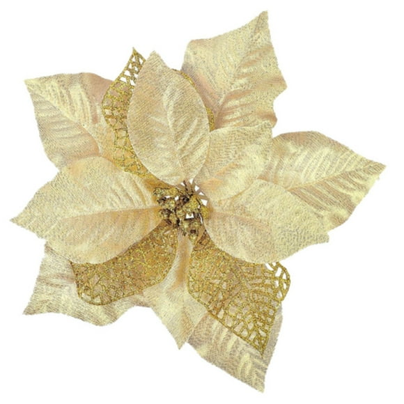 Home Decoration 2 PCS Flower Artificial Christmas Decoration 7.87'' Gold Glitter Christmas Ornaments Christmas Tree Flower Decor With Clips DIY Xmas Wreath Holida