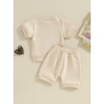thumbnail image 5 of Musuos Baby Girl 2Pcs Spring Outfits 6 12 18 24M 3T Fuzzy Letter Embroidery Short Sleeve Tops + Shorts Set Toddler Clothes, 5 of 10
