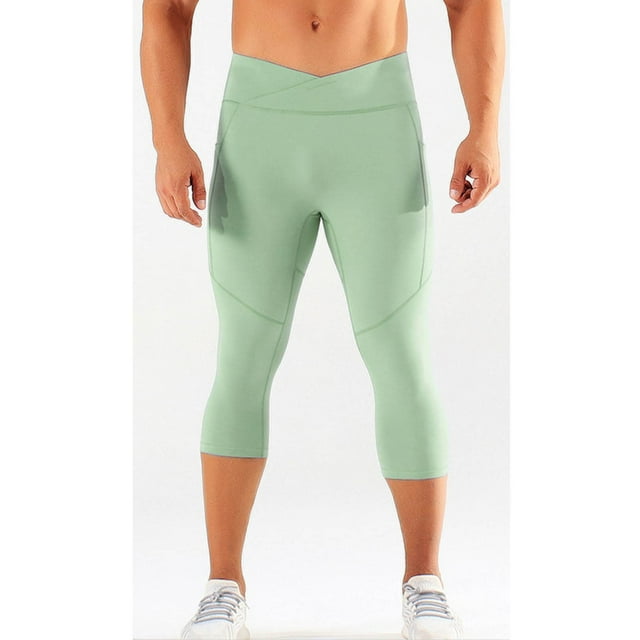 Kalauyu Men's 3/4 Compression Pants Athletic Leggings Running Capri Tights Basketball Gym Base Layer