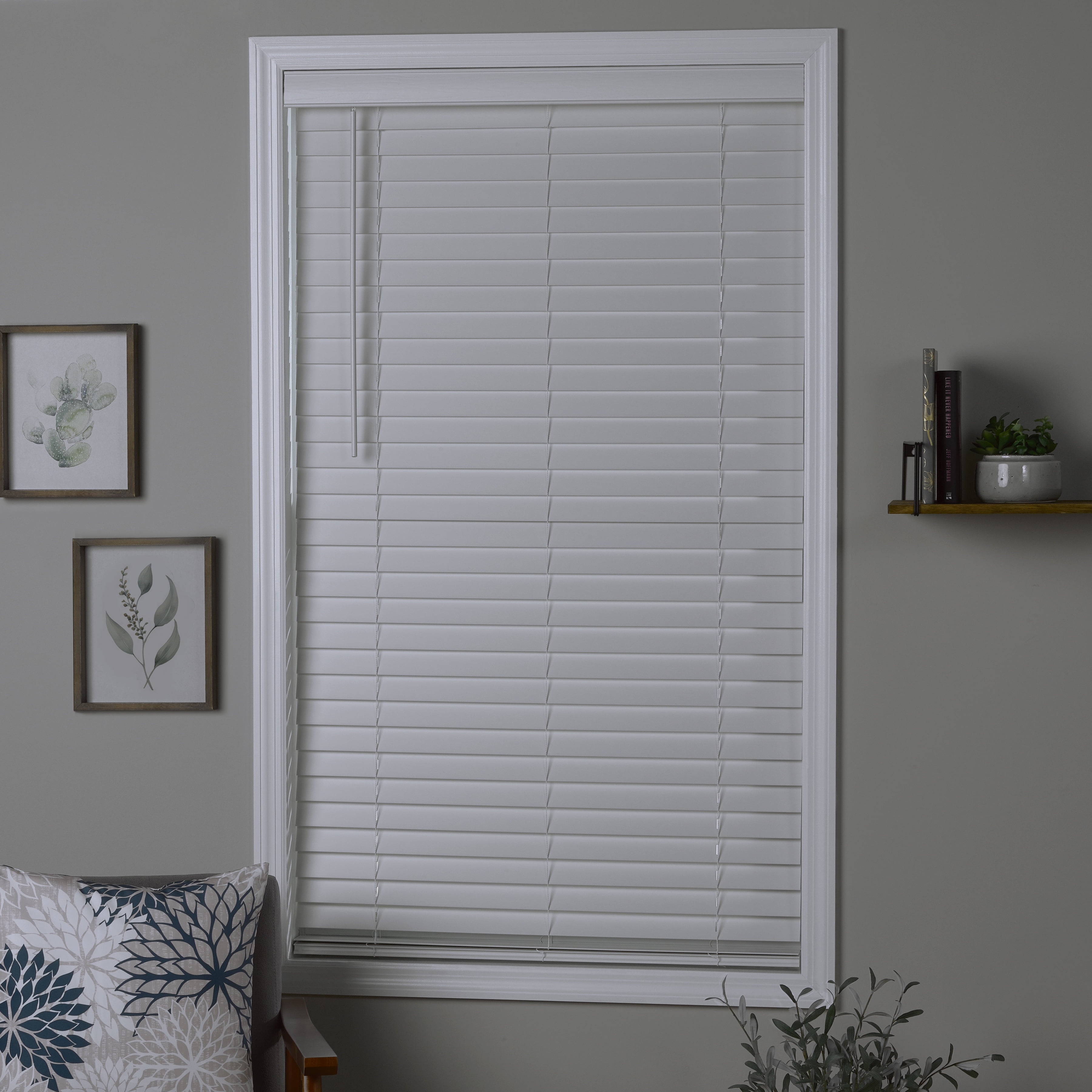 Coverscaped 2" Cordless Faux Wood Smooth White Blinds, 53.5" x 36"
