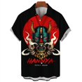 thumbnail image 3 of Camisas hawaianas casuales para hombre, blusa con botones de gran tamaño con estampado 3D de samurái japonés y terror vintage de manga corta para exteriores y calle, 3 of 4