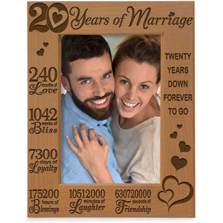 KATE POSH - 20 Years of Marriage, Our 20th Anniversary Engraved Natural Wood Picture Frame, Twenty Years Together,