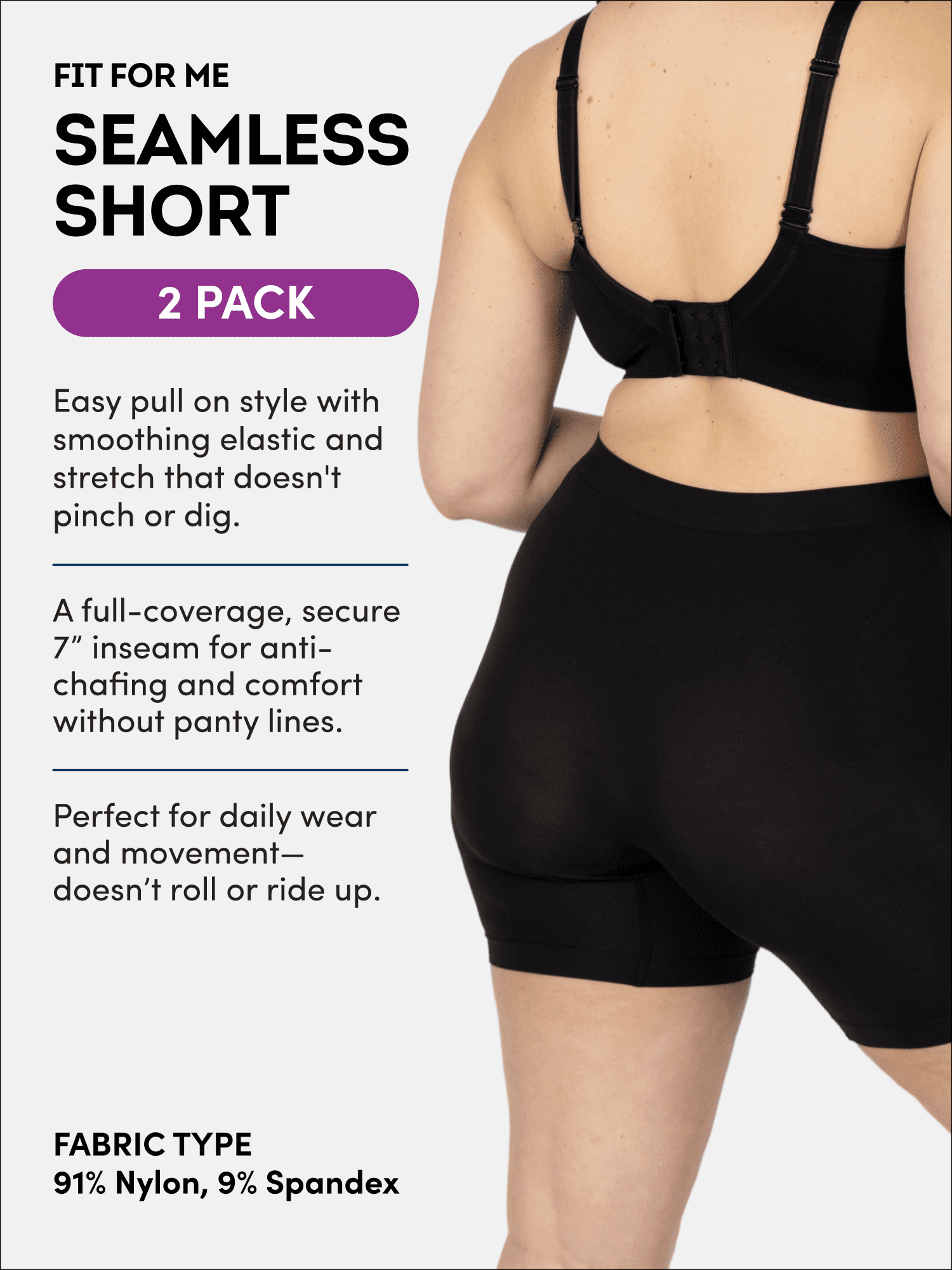 Fit for Me by Fruit of the Loom Women's Plus Size Seamless Short, 2-Pack, Sizes 1X-4X