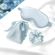 Sleep Eye Mask - Soft Silk Satin Night Sleeping Eye Mask 3pc Gift Set in Color Powder Blue by Kessom