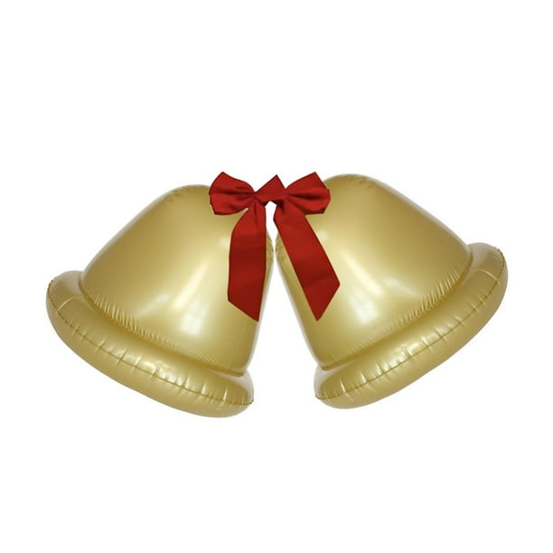 Campana navideña inflable grande de PVC con lazos, decoración navideña. Doble Oro