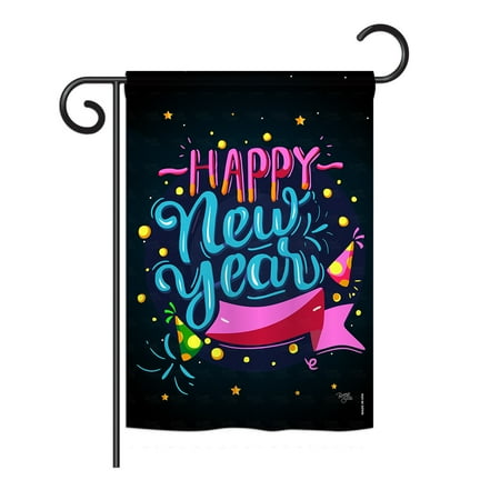 Happy New Year Flag (Breeze Decor - Popping Happy New Year Winter - Seasonal New Year Impressions Decorative Vertical Garden Flag 13