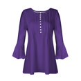 thumbnail image 3 of Womens Collared V Neck 3/4 Sleeve Shirts Solid Color Casual Tops Loose Blouses (S-3XL), 3 of 4