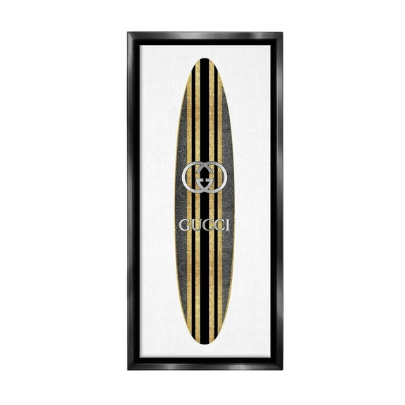 Stupell Industries Trendy Glam Surfboard Nature Painting Black Floater Framed Canvas Art Print Wall Art, 11 x 25