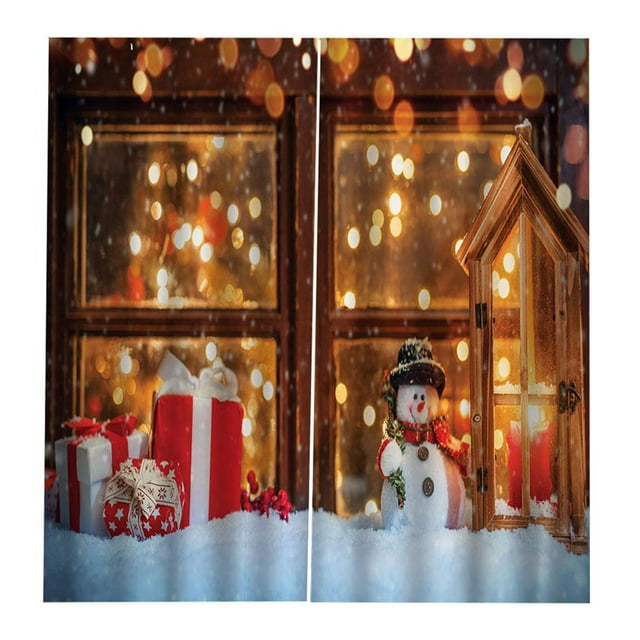 Cortinas navideñas para dormitorio, impermeables, diseño de muñeco de nieve, 2 paneles, #F F