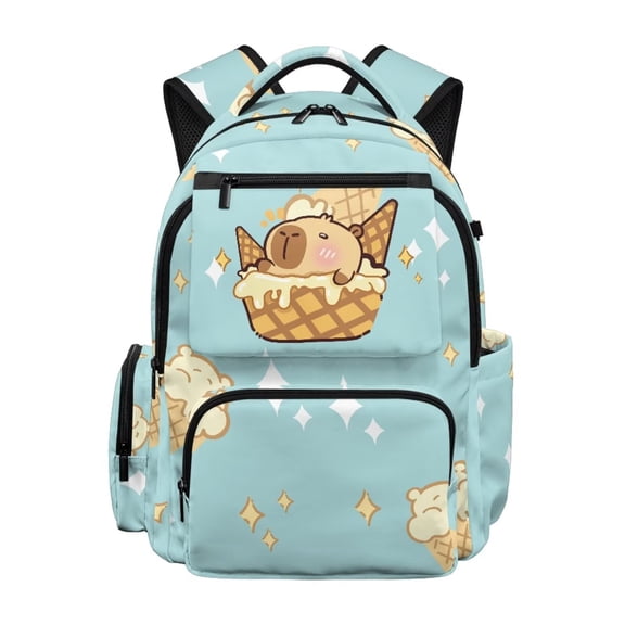 Aplkyhs Backpack for Kids Teens Age 6-18 School Bag with Large Capacity Durable Lightweight Water Resistant Bookbag Ice Cream Capybara