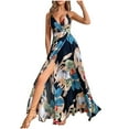 thumbnail image 6 of Yuwull Womens Summer Dress Hawaiian Maxi Dresses Holiday Dresses For Women Floral Print V Neck Side Split Long Dresses Boho Sleeveless Evening Party Beach Sundress L, 6 of 9