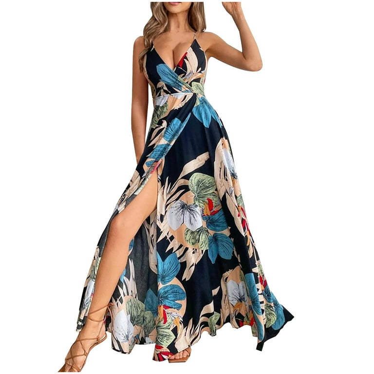 Yuwull Womens Summer Dress Hawaiian Maxi Dresses Holiday Dresses For Women Floral Print V Neck Side Split Long Dresses Boho Sleeveless Evening Party Yuwull Womens Summer Dress Hawaiian Maxi Dresses Holiday Dresses For Women Floral Print V Neck Side Split Long Dresses Boho Sleeveless Evening Party