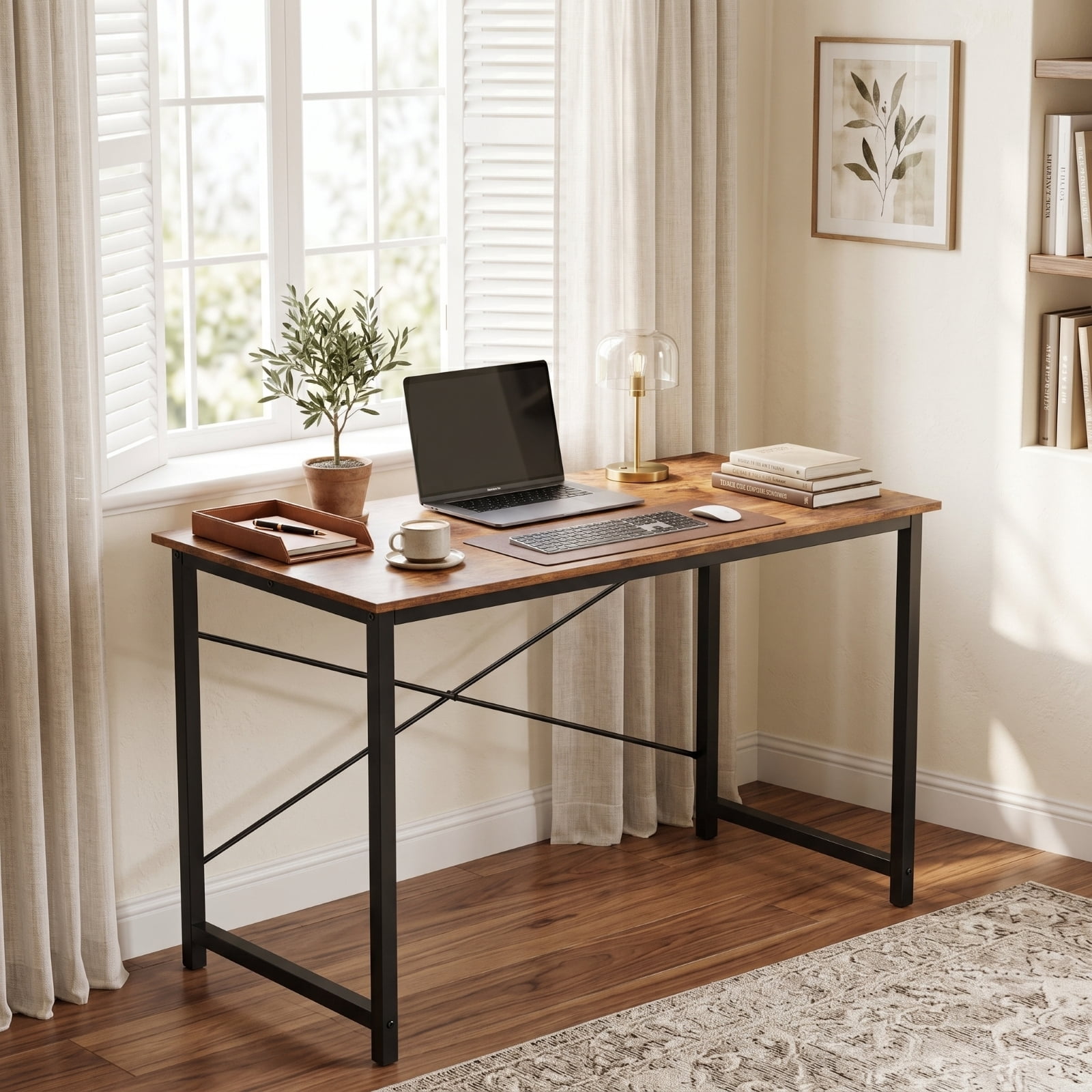 Kelno 40.5 Inch Computer Desk Simple Office Desk Table for Gaming Home Writing Study Desk，Rustic Brown