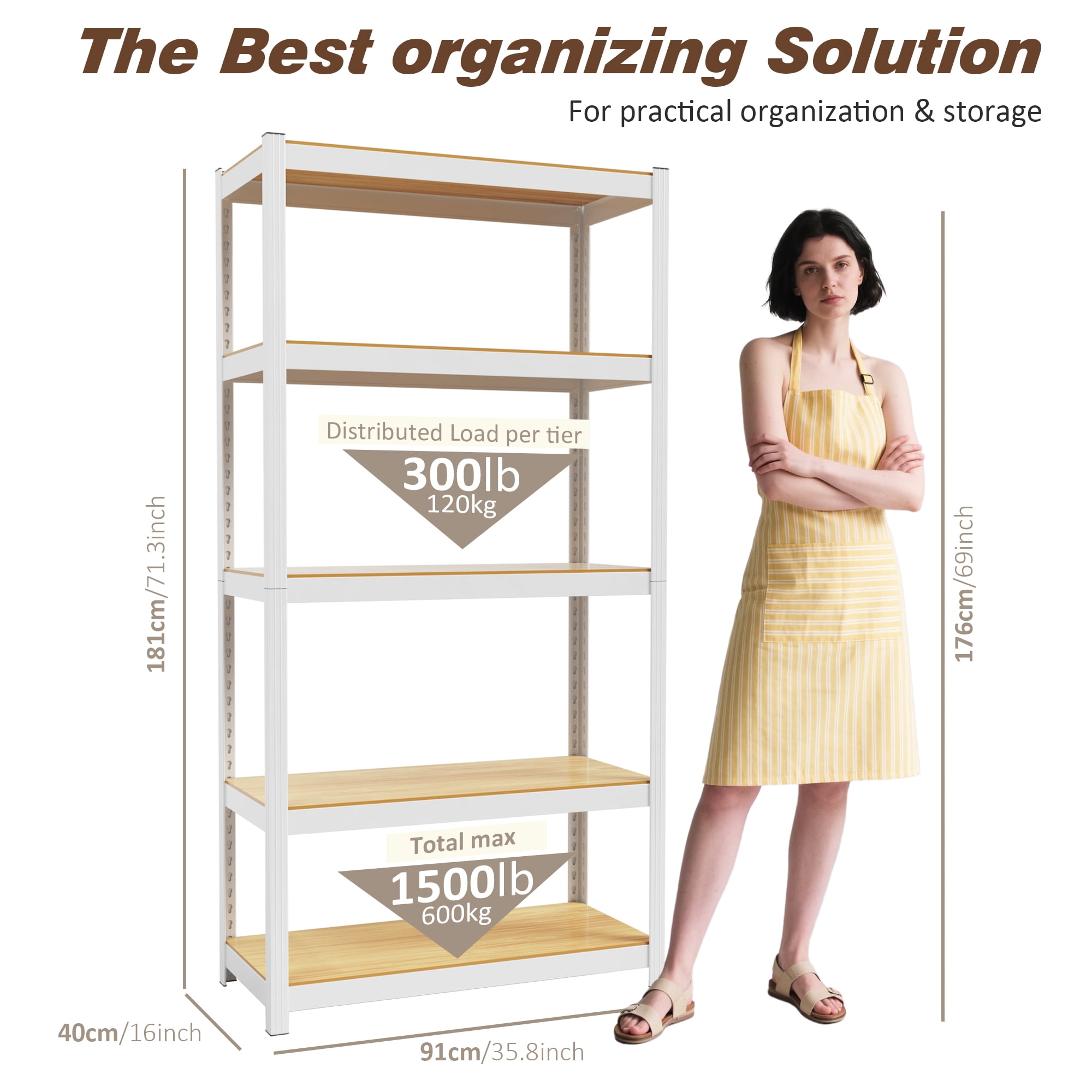VDEVY 72" H Closet Storage Shelves 5 Tier White Metal Storage Shelving Adjustable Heavy Duty Garage Shelves Utility Rack Organizer Shelf for Kitchen Pantry