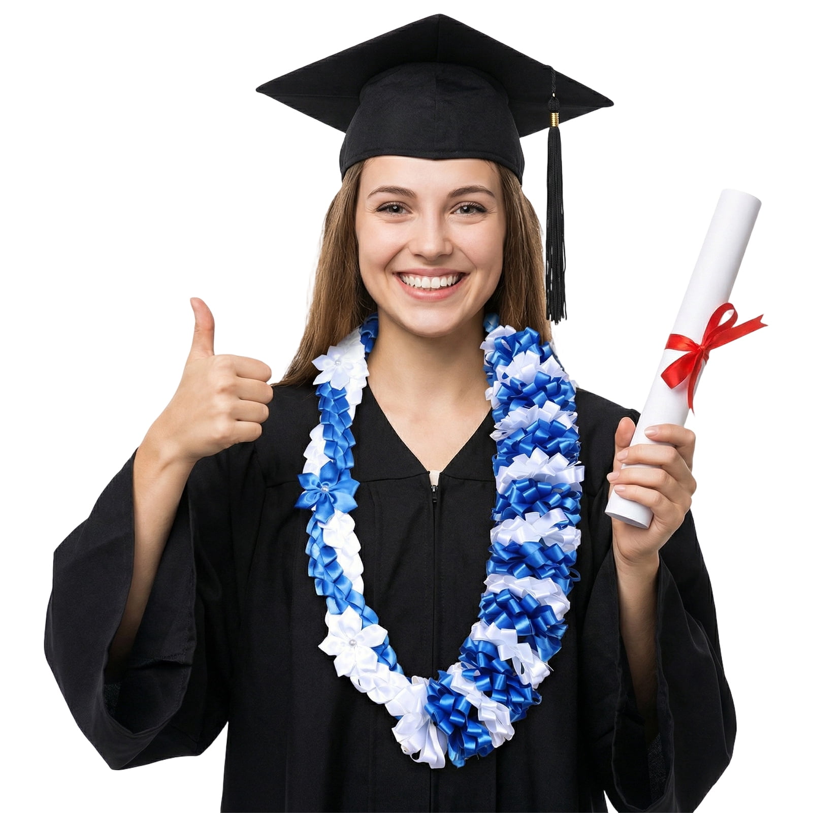 Kicpot Graduation Leis Class of 2026 Grad Ribbon Leis Double Braided Necklace Hawaiian Flower Garland with Metal Graduation Cap Hanging Keepsake Ornament for Him Her Graduation Party Decorations