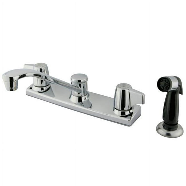 Kingston Brass KB120P 8 in. Twin Canopy Handle Kitchen Faucet with Sprayer, Chrome