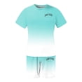 thumbnail image 4 of Men's New York Print Crewneck T-Shirt and Drawstring Shorts Set, Black-White Gradient 2-Piece Casual Tracksuit, 4 of 5