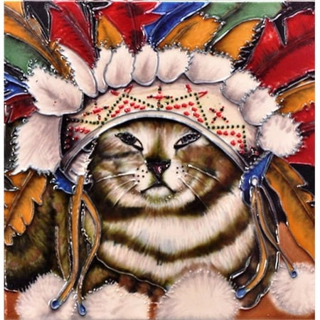 En Vogue B-325 Wake Me When Pilgrims Cat - Decorative Ceramic Art Tile - 8 in. x 8 in.