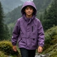 thumbnail image 5 of FAVIPT Boys Waterproof Coat Long Sleeve Zip Up Windproof Hooded Jackets Lightweight Outdoor Coats with Zipper Pockets Purple,9-10 Years, 5 of 7