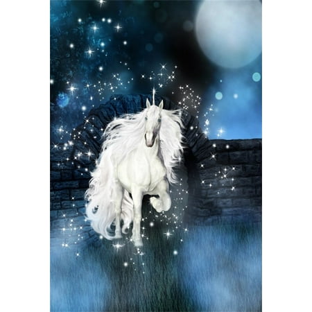 Image of GreenDecor 5x7ft Unicorn Backdrop Horse Photography Background Girl Kid Child Artistic Portrait Hazy Moon Dreamy Night Fairy Tale Wonderland Photo Shoot Studio Props Video Drop Drape