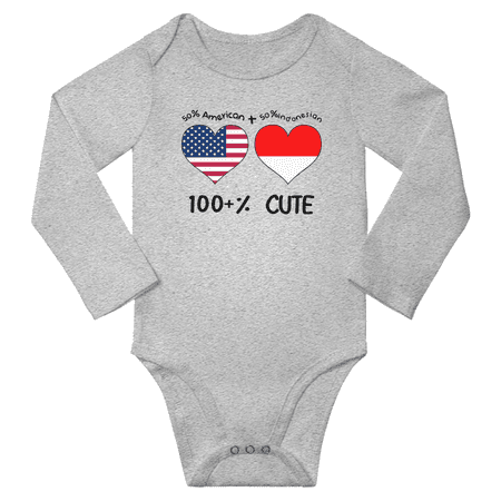 

50% American + 50% Indonesian = 100+% Cute Baby Long Slevve Bodysuits Unisex Gifts (Gray 12-18 Months)