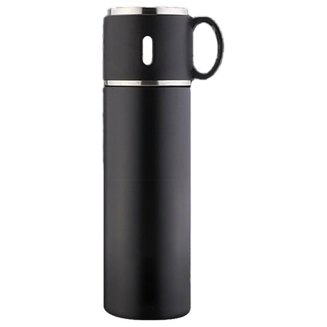 Botella térmica de acero inoxidable con aislamiento al vacío y taza para café y bebidas calientes.