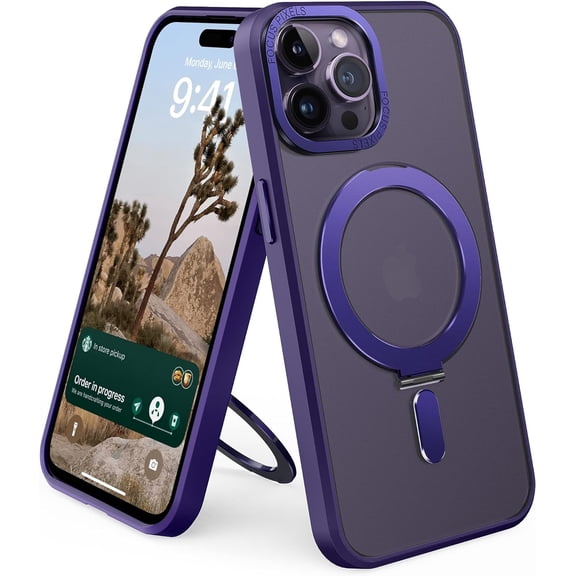 for iPhone 14 Pro Phone Case with Ring Stand, iPhone 14 Pro Case 6.1" Compatible with Magsafe for Men Women, Purple