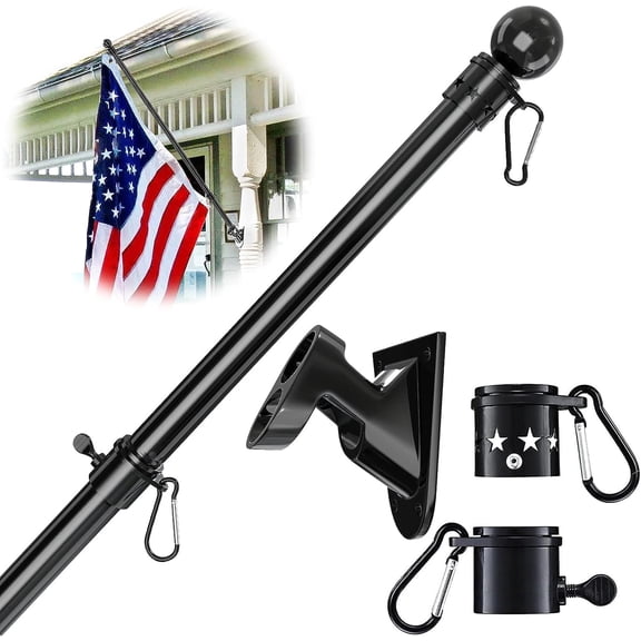 FLY HAWK 5ft Black Tangle Free Flag Pole with Holder for Outside House - Heavy Duty Stainless Steel FlagPoles for 3x5 US Flags