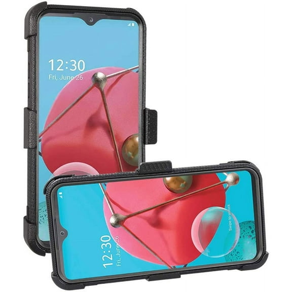 GoldCherry for LG K51 Case,LG Q51 Case, Heavy Duty Shock-Absorption/High Impact Resistant Armor Holster Defender Case with Kickstand Swivel Belt Clip Holster for LG K51/LG Q51 (Black)