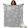 thumbnail image 4 of Throw Blanket Fleece Throw Blanket 50x60in, Christmas Winter Snowflakes Soft Lightweight Bed Blankets White Snow on Gray Fuzzy Couch Blankets for All Season, 4 of 9
