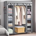 thumbnail image 1 of Garde-robe Portative avec Tringle de 25 Po de Large et 12 Tablettes de Rangement, Organisateur de Vêtements en Tissu Non Tissé (59 x 17,7 x 68,8 Po, Gris), 1 of 7