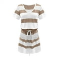 thumbnail image 3 of Women's Casual Summer Dresses Short Sleeve Stripe A Line Dress V Neck Mini Dress Ladies Beach Tunic Dress With Belt, 3 of 7