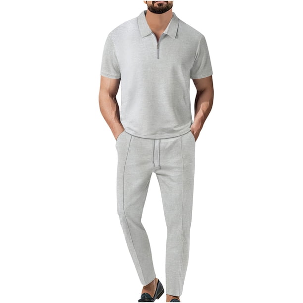 Camisas de Manga Corta para Hombres Turndown Collar 2 Piezas con Pantalones, Casual Hogar Y Uso Diario, Conjuntos Cortos para Hombres